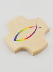 Cruz Infantil de Madera de Arce -  Pez  Cristiano Ichtus