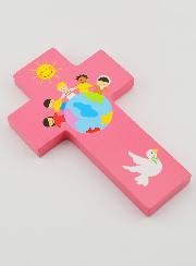 Cruz de Madera Niños del Mundo Rosa
