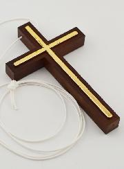 Cruz de Alva em Madeira e Cruz Dourada de Comunhão - 10 cm