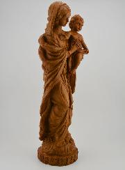 Estatuilla Santa Virgen María con el Niño Jesús - Tono Madera - 30 cm