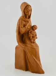 Estatuilla Virgen María Sentada con el Niño Jesús - Tono Madera - 16 cm