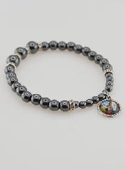 Pulsera Decenario de Perlas de Hematites y Cristal Negro