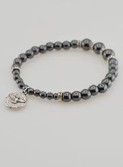 Pulsera Decenario de Perlas de Hematites y Cristal Negro