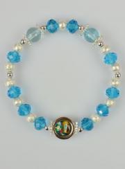 Pulsera Religiosa Perlas de Vidrio Medalla de Lourdes