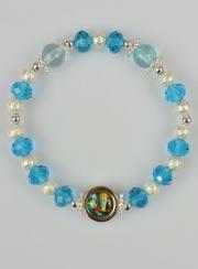 Pulsera Religiosa Perlas de Vidrio Medalla de Lourdes