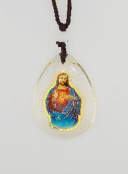 Medalha Gota em Vidro - Sagrado Coração de Jesus - com Cordão