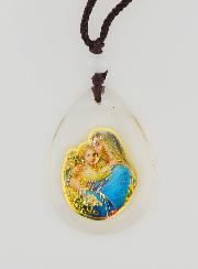 Medalha Gota em Vidro - Virgem com o Menino Jesus - com Cordão