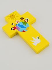 Cruz de Madera Infantil del Mundo Amarillo - 12 cm
