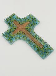 Cruz em Vidro Padrão Moderno Floral - 12 cm