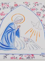 Estampa de Bautizo - Virgen María y Paloma