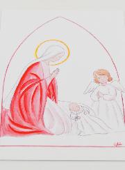 Estampa de Bautizo - Virgen María y Ángel de la Guarda - Blanco