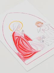 Estampa de Bautizo - Virgen María y Ángel de la Guarda - Blanco
