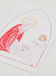 Estampa de Bautizo - Virgen María y Ángel de la Guarda - Blanco