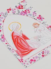 Estampa de Bautizo - Virgen María y Ángel de la Guarda - Grosella Fucsia