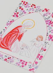 Estampa de Bautizo - Virgen María y Ángel de la Guarda - Grosella Fucsia