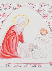 Estampa de Bautizo - Virgen María y Ángel de la Guarda - Rosas