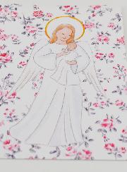 Estampa de Bautizo - Ángel de la Guarda Protector - Flores Rosas