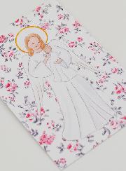 Estampa de Bautizo - Ángel de la Guarda Protector - Flores Rosas