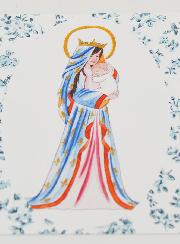 Estampa de Bautizo - Virgen Coronada con Lirio - Rosas Azules