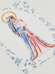 Estampa de Bautizo - Virgen Coronada con Lirio - Rosas Azules