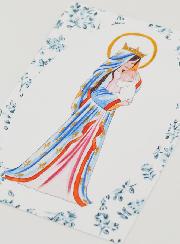 Estampa de Bautizo - Virgen Coronada con Lirio - Rosas Azules