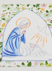 Estampa de Bautizo - Virgen María y Paloma del Espíritu Santo