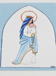 Estampa de Bautizo - Virgen Coronada con el Niño Jesús - Azul Cielo