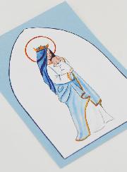 Estampa de Bautizo - Virgen Coronada con el Niño Jesús - Azul Cielo