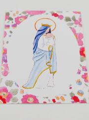 Estampa de Bautizo - Virgen Coronada con el Niño Jesús - Flore Rosas