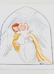 Cartão de Baptismo - Anjo Guardião Protetor e Espírito Santo - Branco