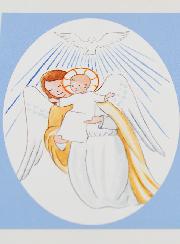 Cartão de Baptismo - Anjo Guardião Protetor e Espírito Santo - Azul Celeste