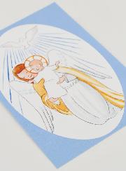 Cartão de Baptismo - Anjo Guardião Protetor e Espírito Santo - Azul Celeste