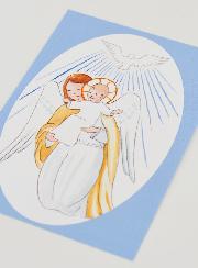 Cartão de Baptismo - Anjo Guardião Protetor e Espírito Santo - Azul Celeste