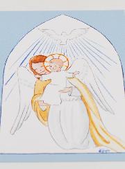 Estampa de Bautizo - Ángel de la Guarda Protector y Espíritu Santo - Azul