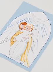 Estampa de Bautizo - Ángel de la Guarda Protector y Espíritu Santo - Azul