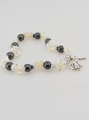 Pulsera Decenario Perlas Negras y Pulsera Rosa Nacarada