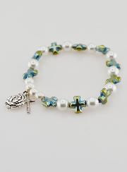 Pulseira Dezena Contas e Cruz em Madrepérola Verde