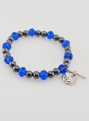 Pulsera Religiosa y Perlas Negras y Azules