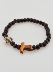 Pulseira Terço em Madeira Cruz de Tau