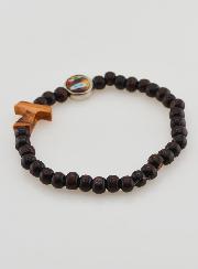 Pulseira Terço em Madeira Cruz de Tau