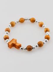 Pulsera Religiosa Infantil Cruz de Tau y Perlas de Plata
