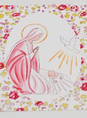 Estampa de Bautizo - Virgen María y Paloma del Espíritu Santo - Rosa