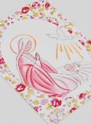 Estampa de Bautizo - Virgen María y Paloma del Espíritu Santo - Rosa
