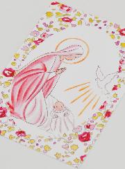 Estampa de Bautizo - Virgen María y Paloma del Espíritu Santo - Rosa
