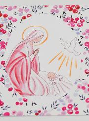Estampa de Bautizo - Virgen María y Paloma del Espíritu Santo - Fucsia Grosella