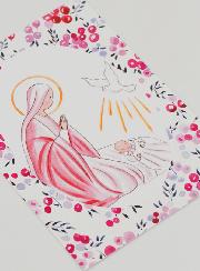 Estampa de Bautizo - Virgen María y Paloma del Espíritu Santo - Fucsia Grosella