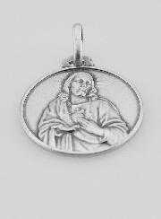 Medalha de Baptismo Sagrado Coração de Jesus em Prata - 18 mm