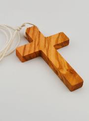 Cruz para Primera Comunión de Madera de Olivo con Cordón Blanco