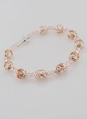 Pulsera Decenario Perlas Esculpidas Rosa con elástico