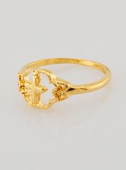 Anillo Cruz y Flor Bañado en Oro - Talla 58